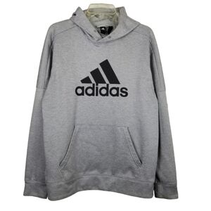 Adidas Hoodie Sweatshirt Logo Spellout Three Stripe Gray Silver Adult Medium